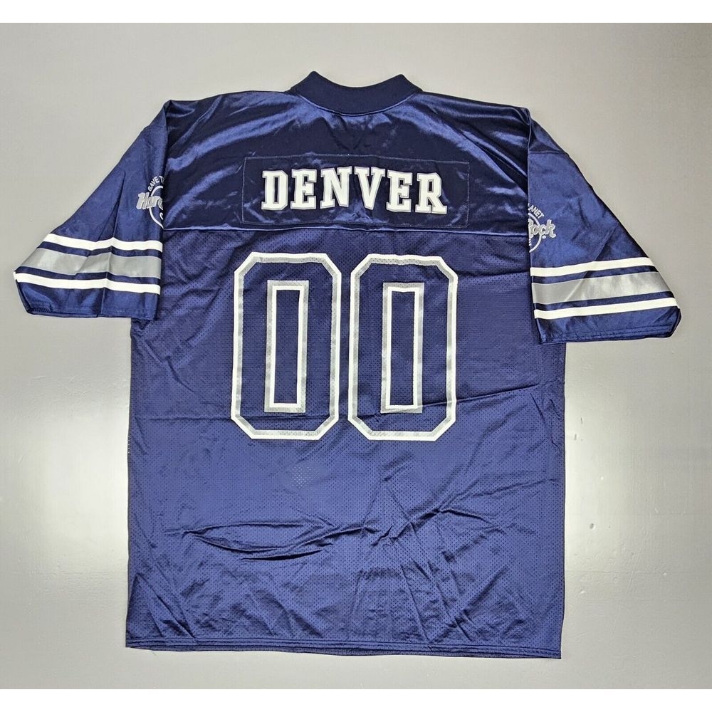 Hard Rock Cafe Denver Football Jersey.‎ Mens 2XL. Blue V-neck mesh.